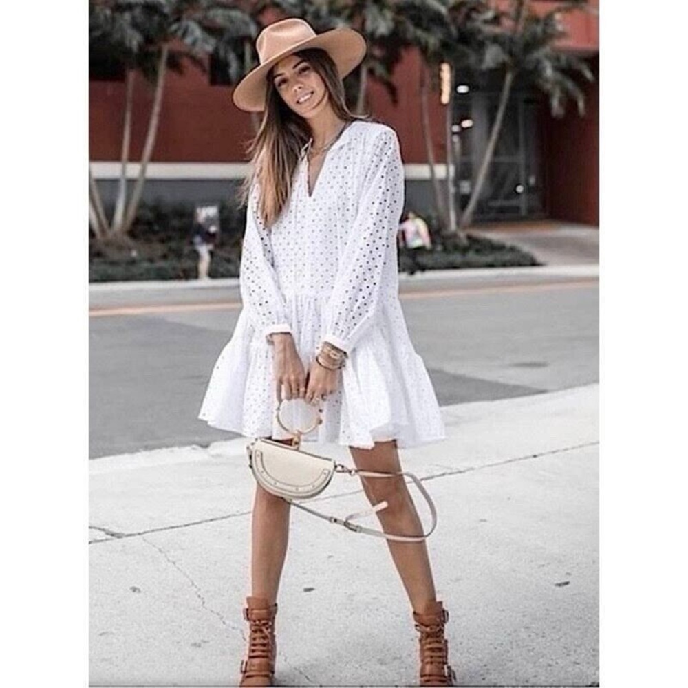 J. Crew White Bishop Sleeve V-Neck Sundress